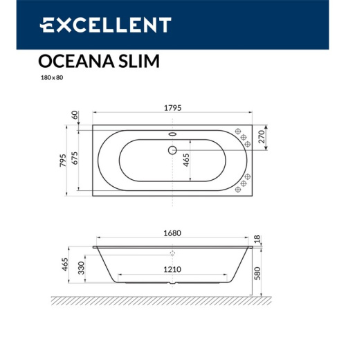 Ванна гидромассажная Excellent OCEANA WAEX.OCE18S.SOFT.WH 180х80  прямоугольная - фото 4