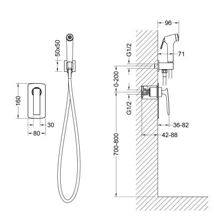Смеситель с гигиеническим душем Timo Helmi 4089/03SM встраиваемый в стену черный