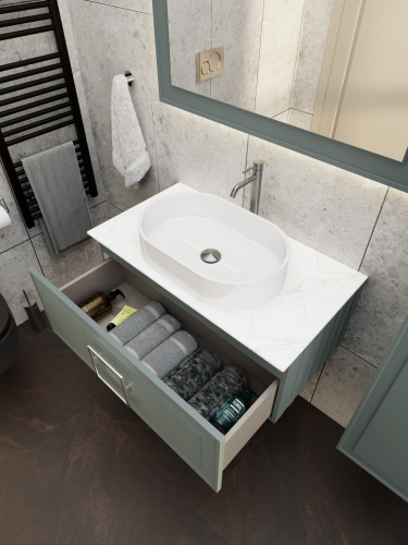 Тумба со столешницей La Fenice CUBO NFNC-01-CUB-G-80-1-GG 80х36х49 подвесная цвет серый/зелёный - фото 5