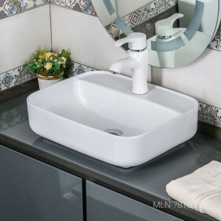Раковина из сантехнического фарфора Melana 78180-805 50х40 накладная цвет белый 1 отверстие под смеситель
