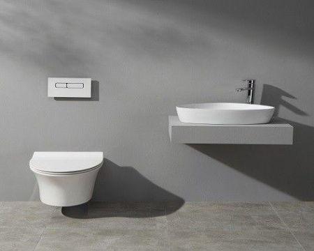 Унитаз подвесной CeramaLux CL2100 белый с сиденьем микролифт безободковый каскадный смыв