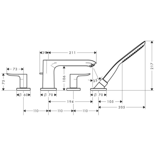 Смеситель Hansgrohe Metris 31442000 на борт ванны хром - фото 2