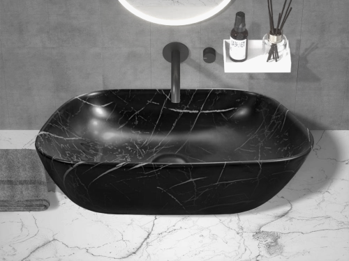 Раковина из сантехнического фарфора Cerutti SPA CR8215MMB 46х32 накладная цвет мрамор матовый черный