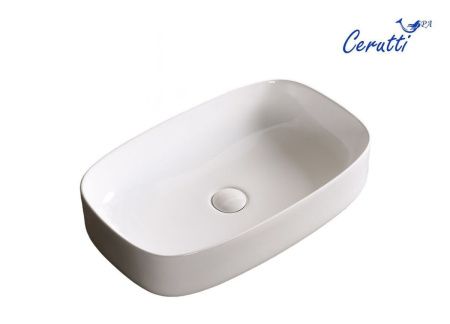 Раковина из сантехнического фарфора Cerutti SPA CR0045 60х40 накладная цвет белый без отверстий под смеситель