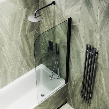 Душевая шторка на ванну Maybah Glass MGV-596-6 40х140 стекло прозрачное профиль черный ориентация универсальная