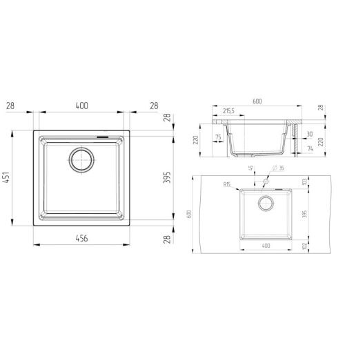 Кухонная мойка Grandex Aqua 500105 46х45 цвет черный металлик поверхность матовая - фото 3