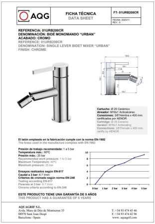 Смеситель AQG Urban 01URB200CR на биде хром