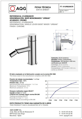 Смеситель AQG Urban 01URB200CR на биде хром - фото 2 Смеситель AQG Urban 01URB200CR на биде хром - фото 2