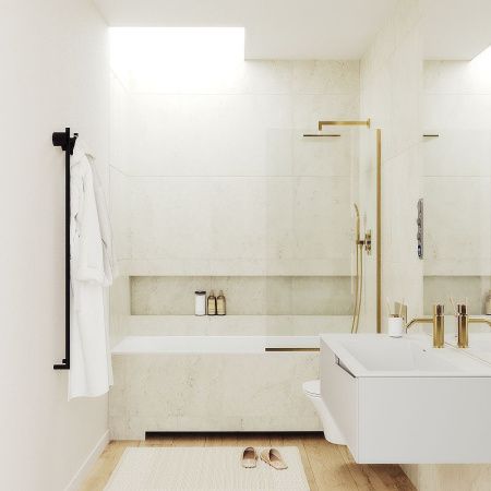 Душевая шторка на ванну Maybah Glass MGV-61-3у 50х140 стекло прозрачное профиль золото ориентация универсальная