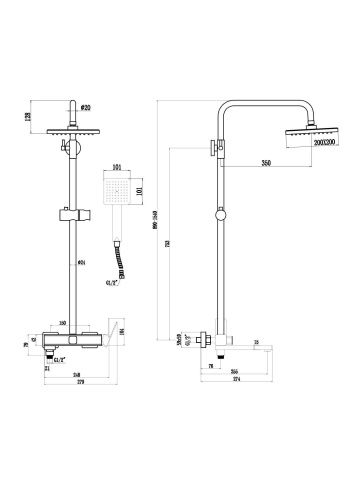 Душевая стойка Fmark FS8745-22Q настенная цвет графит - фото 3