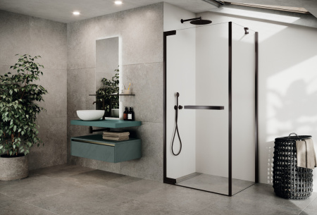 Душевая перегородка Novellini N180 N180FG100-1N 100х200 стекло прозрачное профиль черный матовый