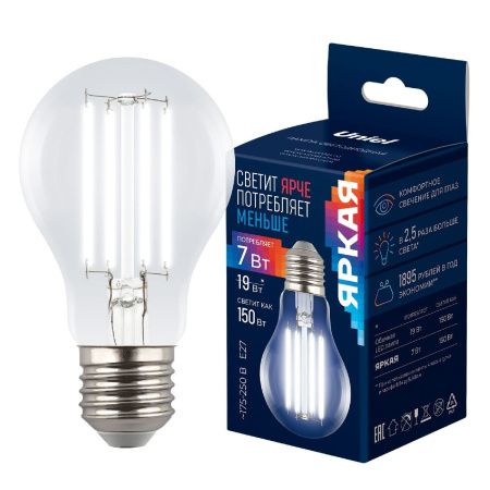 Лампа светодиодная Uniel LED-A60-7W/4000K/E27/CL GLY01TR