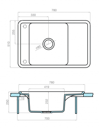 Кухонная мойка Aquaton Беллис 1A725032BS270 78х51 цвет коричневый поверхность матовая