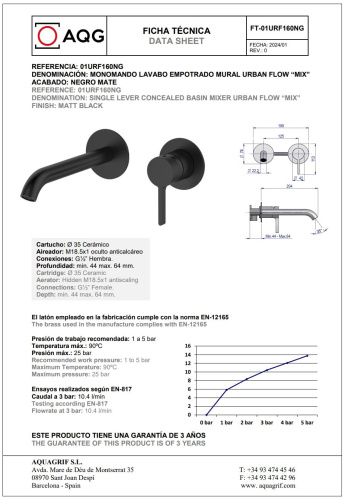 Смеситель AQG Urban Flow 01URF160NG встраиваемый в стену черный матовый - фото 2
