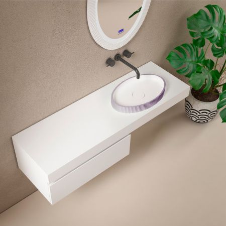 Раковина из искусственного камня Abber STEIN AS2603Violett 50х30 накладная цвет фиолетовый без отверстий под смеситель