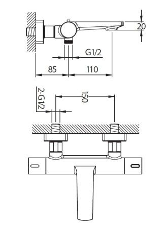 Смеситель для ванны Creavit TS2505 настенный хром