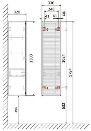 Шкаф-пенал Jorno KARAT Kar.04.130/P/W 30х130 подвесной цвет белый