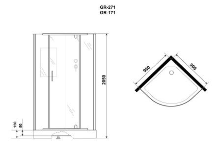 Душевая кабина Grossman Classic GR171 90х90 четверть круга без крыши ориентация универсальная