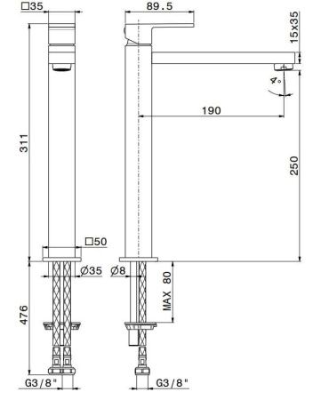 Смеситель для раковины Kerama Marazzi FUTURA 66419KM.21.018 на столешницу хром