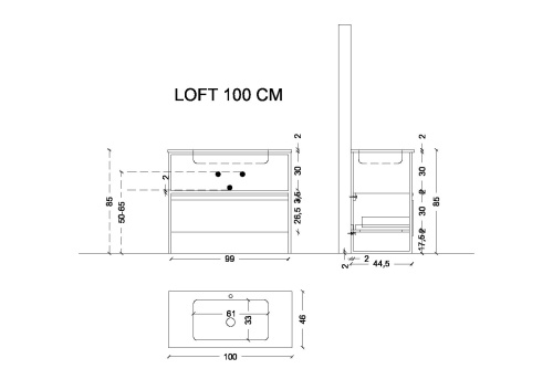Тумба Armadi Art Loft 894-100-L 98х48х29 подвесная цвет коричневый - фото 2
