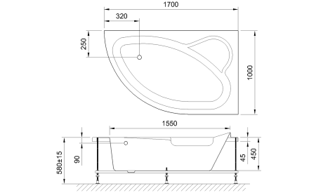 Ванна акриловая Royal Bath ALPINE RB819102R 170х100 пристенная асимметричная без каркаса