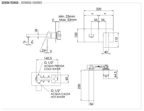 Смеситель для раковины Remer Absolute AU15L встраиваемый в стену хром - фото 2