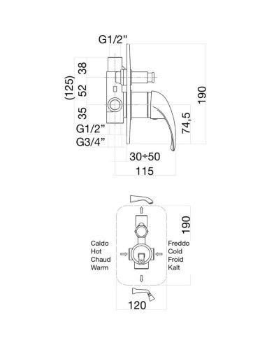 Смеситель для ванны и душа Fiore 43CR1931 встраиваемый в стену хром с термостатом - фото 3