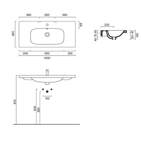 Раковина керамическая Catalano Alvea 621010001 100 см подвесная цвет белый без отверстий под смеситель