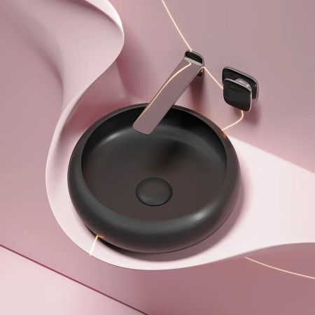 Раковина из сантехнического фарфора Ceramica Nova ELEMENT CN6050MB 40х40 накладная цвет черный без отверстий под смеситель