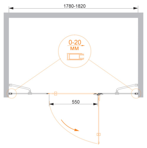 Душевая дверь Cezares BERGAMO BERGAMO-W-B-13-60+60/60-C-Cr-R 180х195 стекло прозрачное профиль хром глянцевый - фото 2