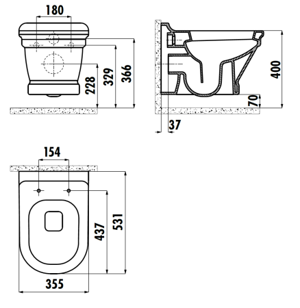 Чаша унитаза подвесная Creavit Antik AN320-11CB00E-0000 цвет белый без сиденья душевой смыв