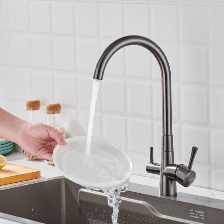 Смеситель для кухни Shevanik S428T на мойку оружейная сталь