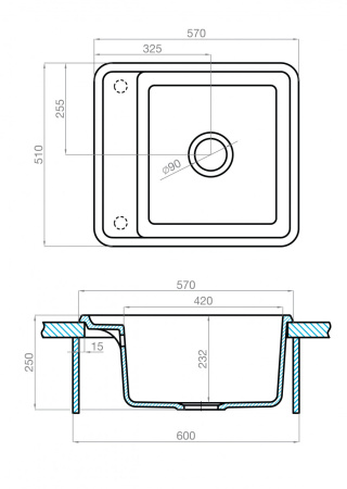 Кухонная мойка Aquaton Беллис 1A724932BS260 57х51 цвет бежевый поверхность матовая