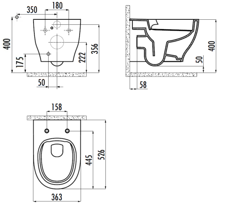 Чаша унитаза подвесная Creavit Mare MA321-00CB00E-0000 цвет белый без сиденья смыв торнадо