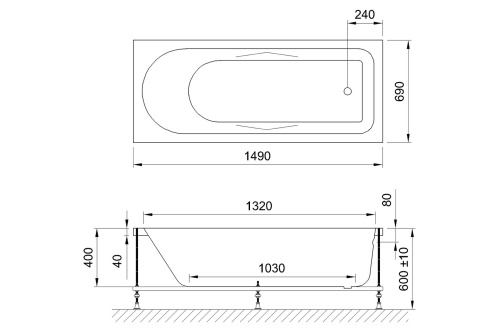 Ванна акриловая Royal Bath TUDOR RB407700 150х70 пристенная прямоугольная - фото 4