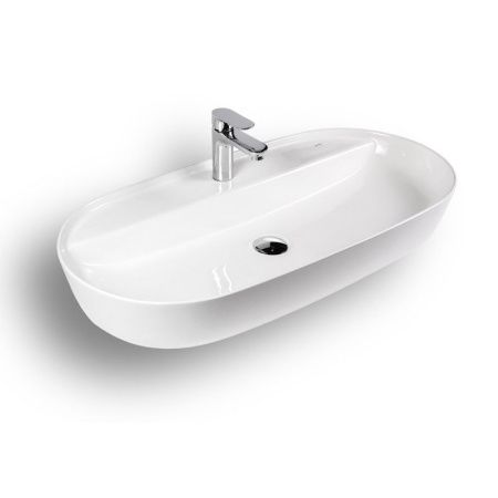 Раковина из сантехнического фарфора Bond Oval S01-800 80х40 накладная цвет белый 1 отверстие под смеситель