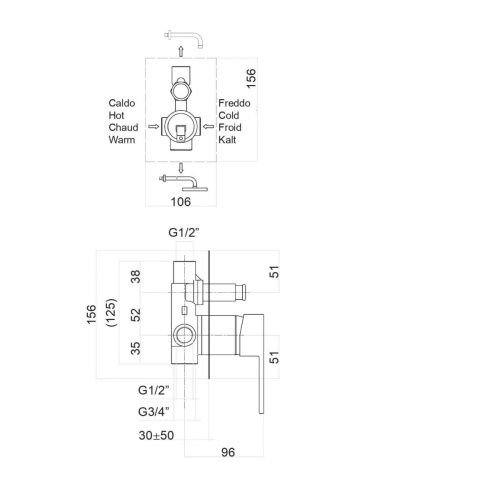 Смеситель для ванны и душа Fiore Kube 100BB7517 настенный белый - фото 3