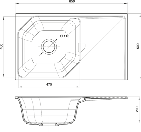 Кухонная мойка Rivelato LOCUS LS-85 grigio metallizzato 85х50 цвет серый