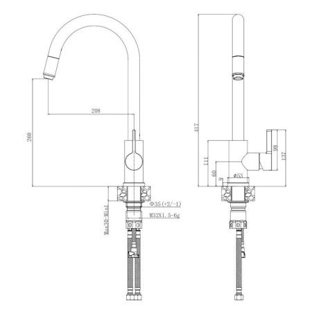 Смеситель для кухни Voda VSL519 на мойку нержавеющая сталь
