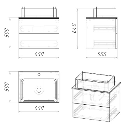 Тумба под раковину Grossman Альба 106502 65х50х50 подвесная цвет веллингтон/бриз