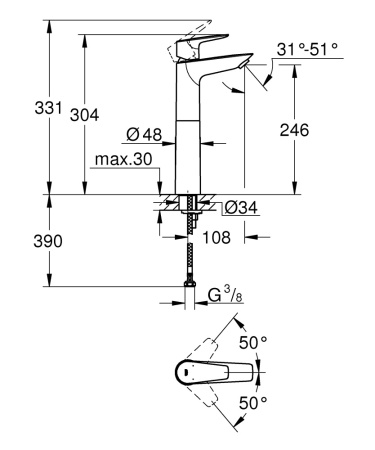 Смеситель Grohe BauClassic 23761001 на столешницу хром