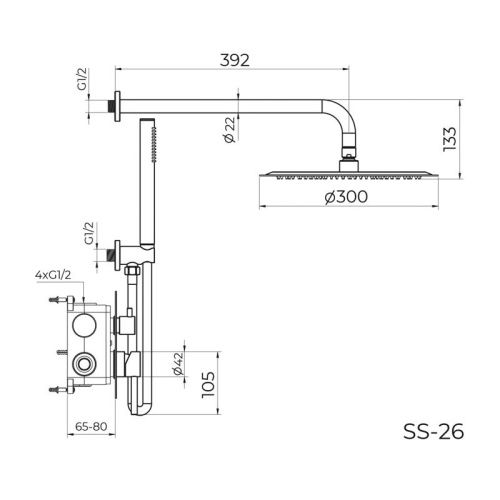 Душевая система Knotlor SS-26/GM встраиваемая в стену цвет вороненая сталь - фото 3
