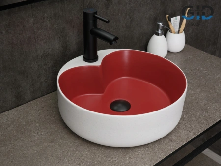 Раковина керамическая Gid Esfera 52237 40х40 накладная цвет белый/красный 1 отверстие под смеситель