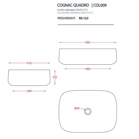 Раковина керамическая Artceram COGNAC COL009 01 00 60х40 накладная цвет белый без отверстий под смеситель