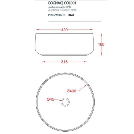 Раковина керамическая Artceram COGNAC COL001 05 00 40х40 накладная цвет белый без отверстий под смеситель