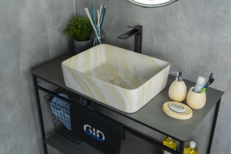 Раковина керамическая Gid Geométrico 54459 50х40 накладная цвет многоцветный без отверстий под смеситель