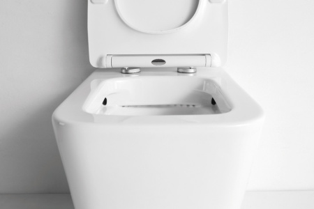 Унитаз приставной CeramaLux 3170 белый глянцевый с сиденьем микролифт безободковый каскадный смыв