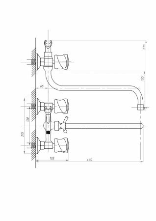Смеситель для ванны и душа FAUZT FZs-317-39 настенный хром