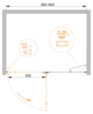 Душевая дверь Cezares BERGAMO BERGAMO-W-B-12-90-C-Cr-R 90х195 стекло прозрачное профиль хром глянцевый
