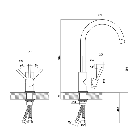 Смеситель для кухни Uperwood Quartz UPD-02-02 UPD-Q-02-02 на мойку/столешницу бежевый матовый